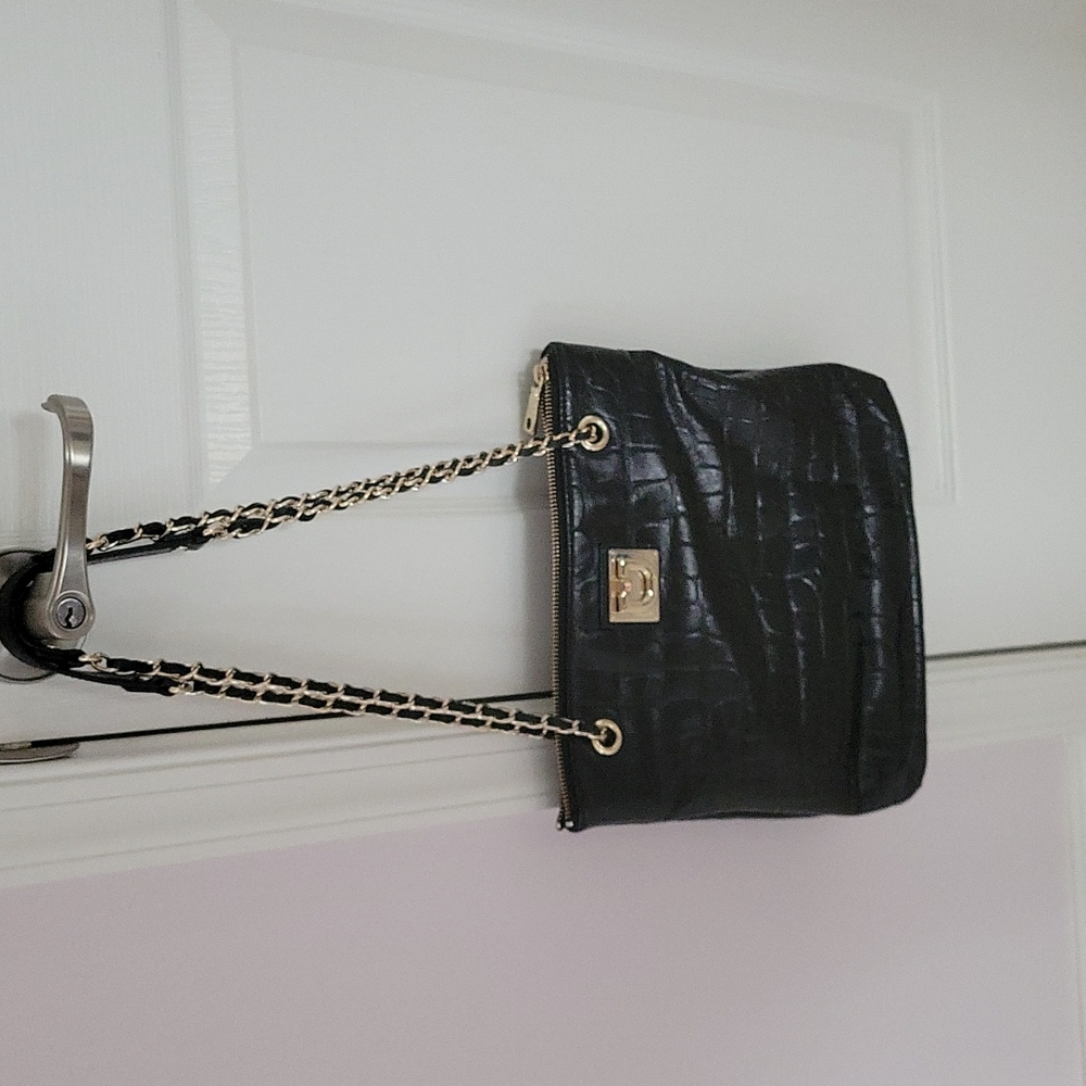 DKNY Black Leather Croc pattern handbag